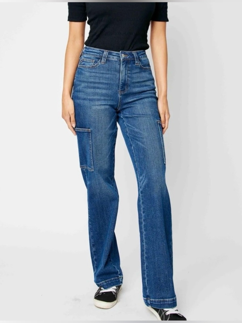 Judy Blue Blue High Rise Cargo Wide Leg Jeans Size 7/28 Denim